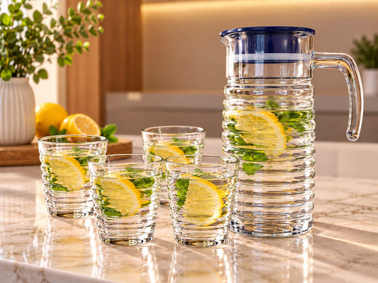5 Piece Glass Jug & Tumbler Set