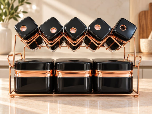 8 Piece Square Spice Jar Set with Rack